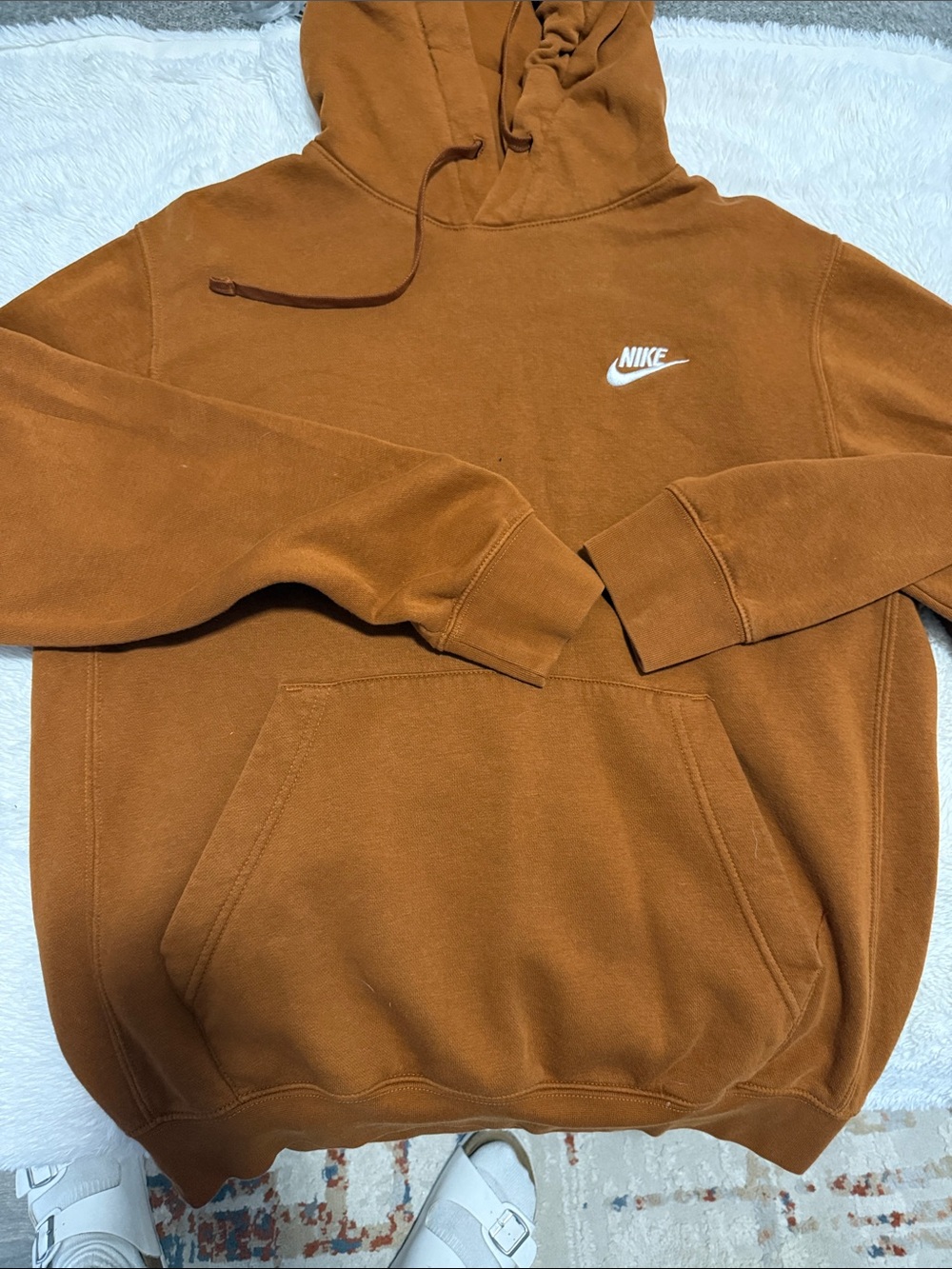 Nike Rust Orange Pullover Hoodie with White Swoosh